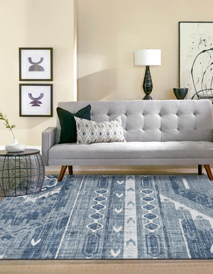 Blue Gray 4' 1 x 4' 1 Portland Square Area Rug 85% Polypropylene & 15% Polyester Vintage Distressed Traditional Carpet for Home Decor for Sale at Rug Engine