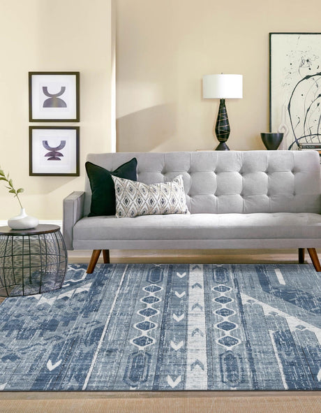 Blue Gray 4' 1 x 4' 1 Portland Square Area Rug 85% Polypropylene & 15% Polyester Vintage Distressed Traditional Carpet for Home Decor for Sale at Rug Engine