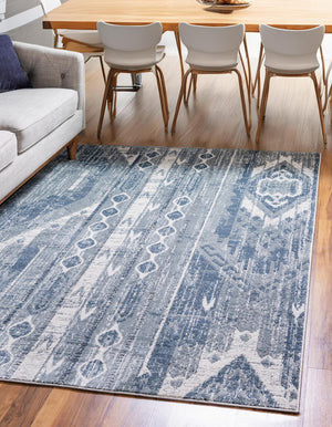 Blue Gray 7' 1 x 10' Portland Rectangle Area Rug 85% Polypropylene & 15% Polyester Vintage Distressed Traditional Carpet for Home Decor for Sale at Rug Engine