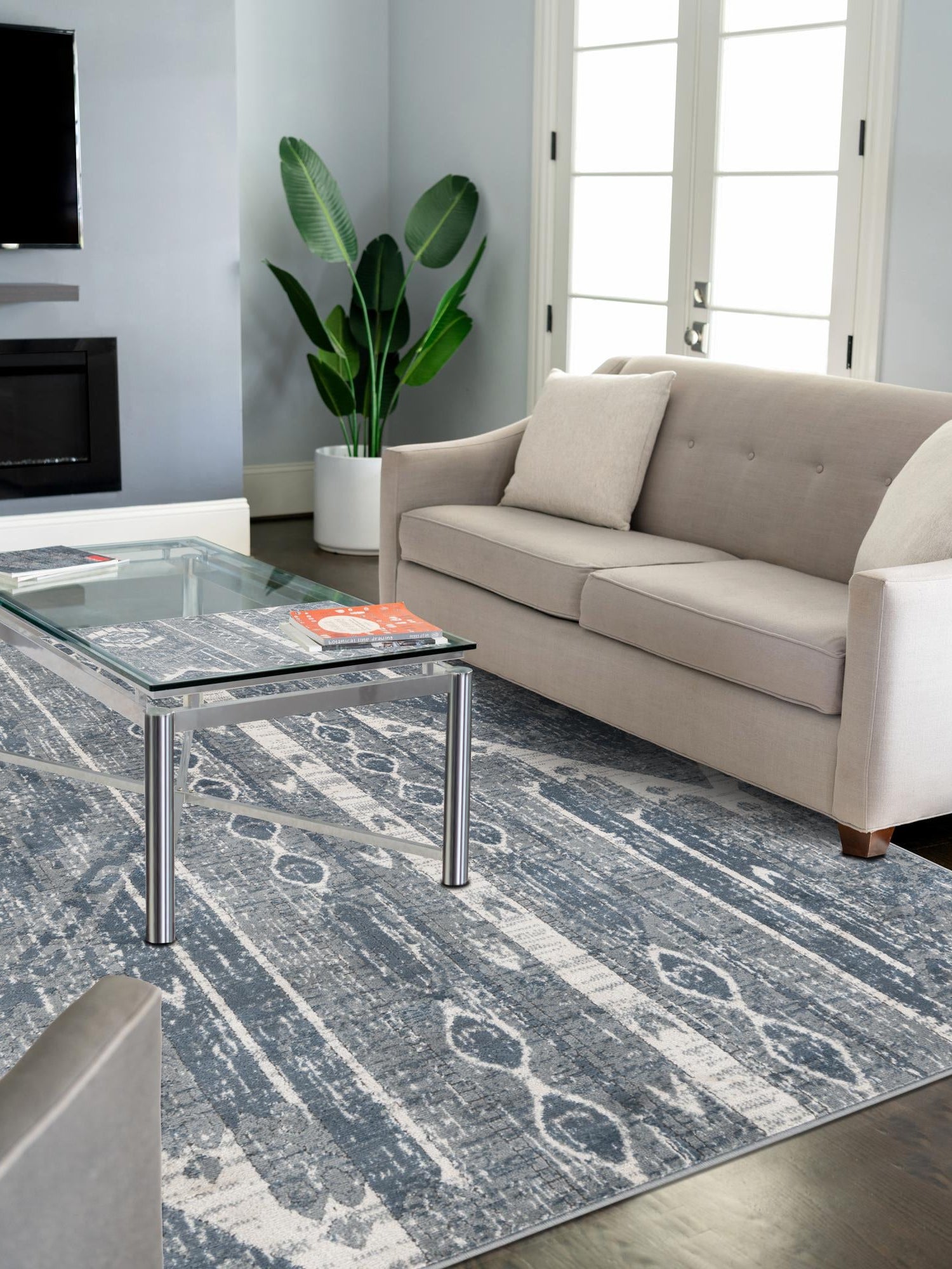 Blue Gray 7' 1 x 10' Portland Rectangle Area Rug 85% Polypropylene & 15% Polyester Vintage Distressed Traditional Carpet for Home Decor for Sale at Rug Engine