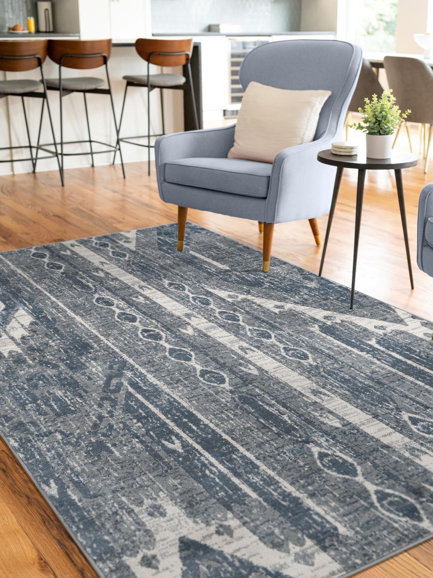 Blue Gray 7' 1 x 10' Portland Rectangle Area Rug 85% Polypropylene & 15% Polyester Vintage Distressed Traditional Carpet for Home Decor for Sale at Rug Engine