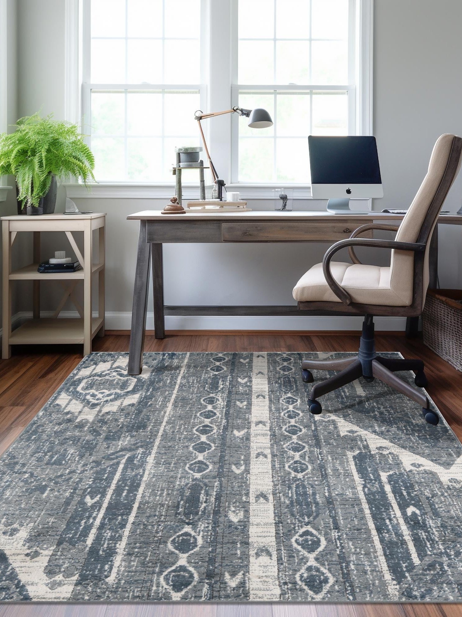 Blue Gray 7' 1 x 10' Portland Rectangle Area Rug 85% Polypropylene & 15% Polyester Vintage Distressed Traditional Carpet for Home Decor for Sale at Rug Engine