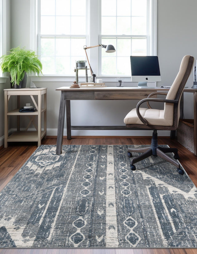 Blue Gray 7' 1 x 10' Portland Rectangle Area Rug 85% Polypropylene & 15% Polyester Vintage Distressed Traditional Carpet for Home Decor for Sale at Rug Engine