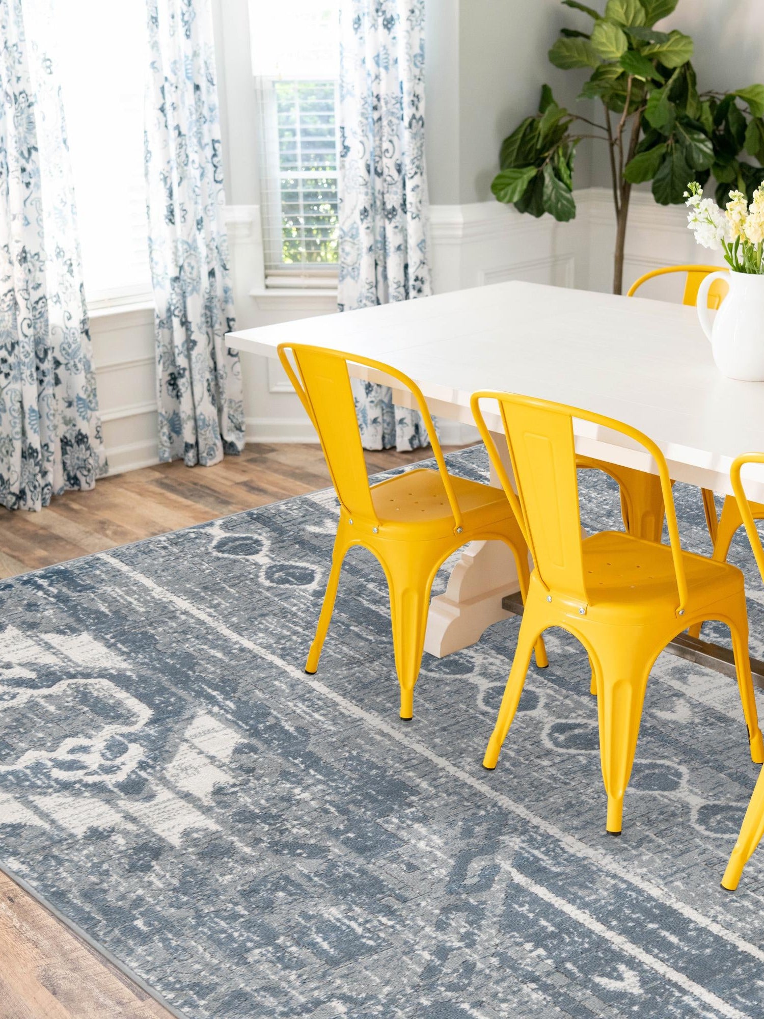 Blue Gray 7' 1 x 10' Portland Rectangle Area Rug 85% Polypropylene & 15% Polyester Vintage Distressed Traditional Carpet for Home Decor for Sale at Rug Engine