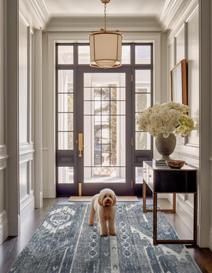 Blue Gray 7' 1 x 10' Portland Rectangle Area Rug 85% Polypropylene & 15% Polyester Vintage Distressed Traditional Carpet for Home Decor for Sale at Rug Engine