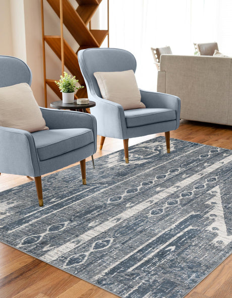 Blue Gray 6' 1 x 9' Portland Rectangle Area Rug 85% Polypropylene & 15% Polyester Vintage Distressed Traditional Carpet for Home Decor for Sale at Rug Engine