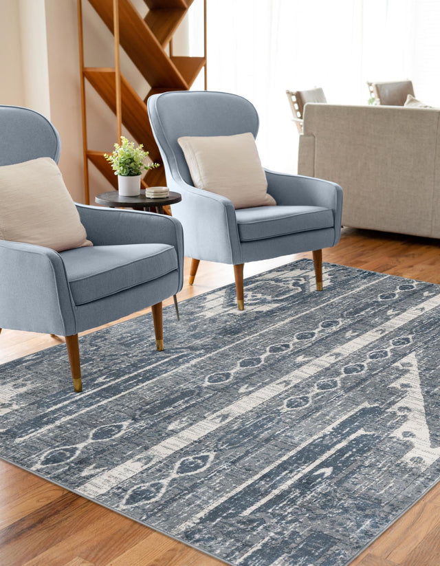 Blue Gray 6' 1 x 9' Portland Rectangle Area Rug 85% Polypropylene & 15% Polyester Vintage Distressed Traditional Carpet for Home Decor for Sale at Rug Engine