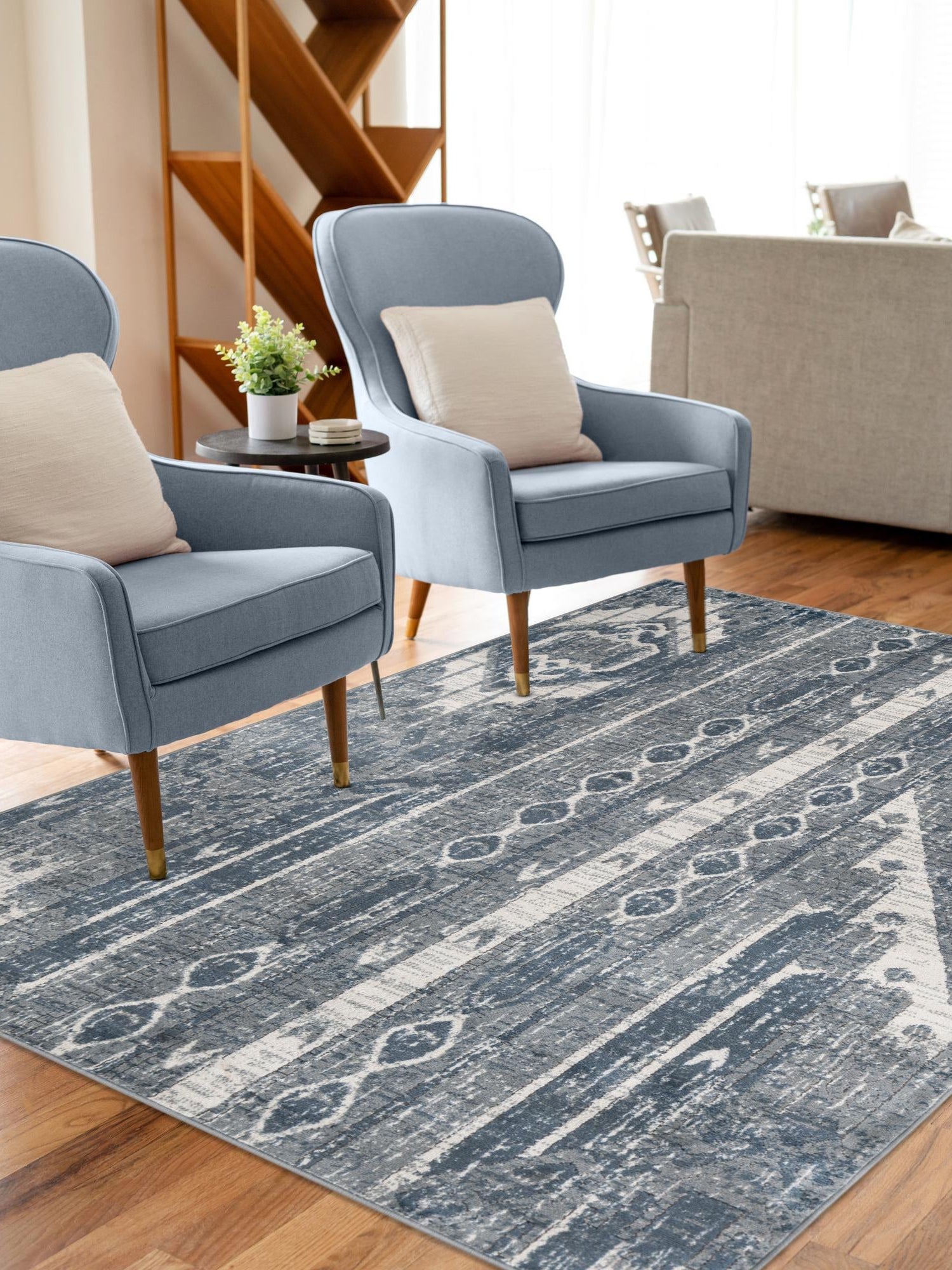 Blue Gray 10' x 14' 1 Portland Rectangle Area Rug 85% Polypropylene & 15% Polyester Vintage Distressed Traditional Carpet for Home Decor for Sale at Rug Engine