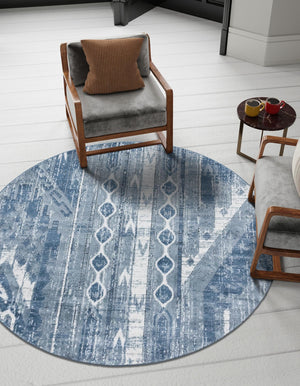 Blue Gray 3' 1 x 3' 1 Portland Round Area Rug 85% Polypropylene & 15% Polyester Vintage Distressed Traditional Carpet for Home Decor for Sale at Rug Engine