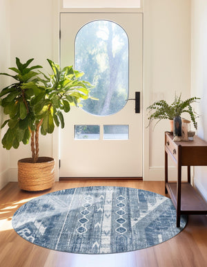 Blue Gray 7' 1 x 7' 1 Portland Round Area Rug 85% Polypropylene & 15% Polyester Vintage Distressed Traditional Carpet for Home Decor for Sale at Rug Engine