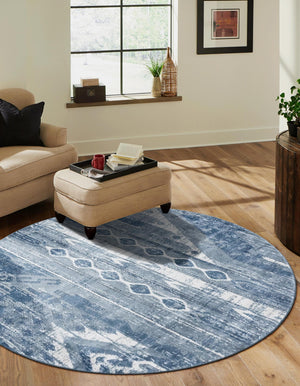 Blue Gray 5' 3 x 5' 3 Portland Round Area Rug 85% Polypropylene & 15% Polyester Vintage Distressed Traditional Carpet for Home Decor for Sale at Rug Engine