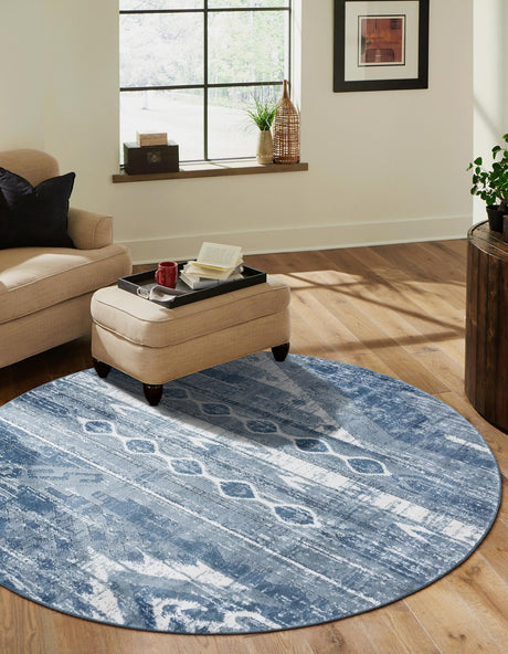 Blue Gray 7' 1 x 7' 1 Portland Round Area Rug 85% Polypropylene & 15% Polyester Vintage Distressed Traditional Carpet for Home Decor for Sale at Rug Engine