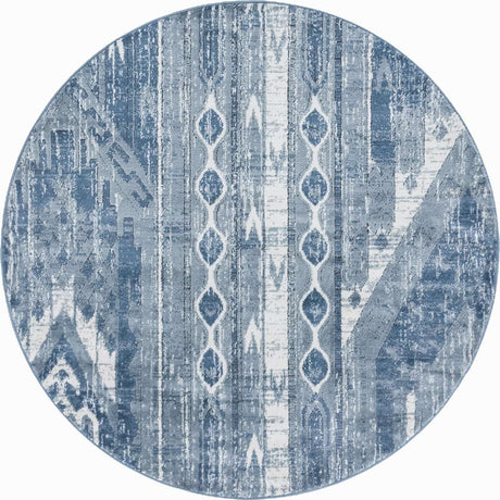 Blue Gray 5' 3 x 5' 3 Portland Round Area Rug 85% Polypropylene & 15% Polyester Vintage Distressed Traditional Carpet for Home Decor for Sale at Rug Engine