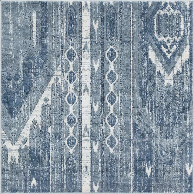 Blue Gray 4' 1 x 4' 1 Portland Square Area Rug 85% Polypropylene & 15% Polyester Vintage Distressed Traditional Carpet for Home Decor for Sale at Rug Engine