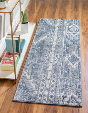 Blue Gray 2' x 8' Portland Runner Area Rug 85% Polypropylene & 15% Polyester Vintage Distressed Traditional Carpet for Home Decor for Sale at Rug Engine