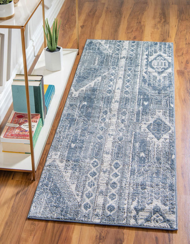 Blue Gray 2' 2 x 12' Portland Runner Area Rug 85% Polypropylene & 15% Polyester Vintage Distressed Traditional Carpet for Home Decor for Sale at Rug Engine