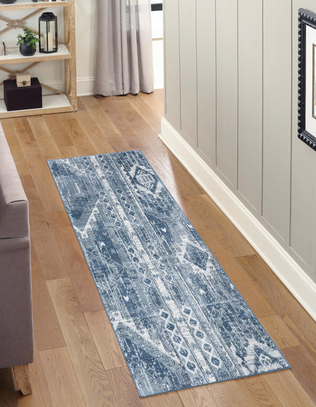 Blue Gray 2' x 6' 1 Portland Runner Area Rug 85% Polypropylene & 15% Polyester Vintage Distressed Traditional Carpet for Home Decor for Sale at Rug Engine