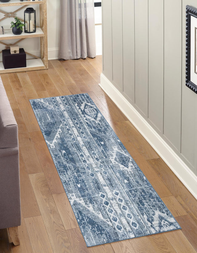 Blue Gray 2' x 6' 1 Portland Runner Area Rug 85% Polypropylene & 15% Polyester Vintage Distressed Traditional Carpet for Home Decor for Sale at Rug Engine