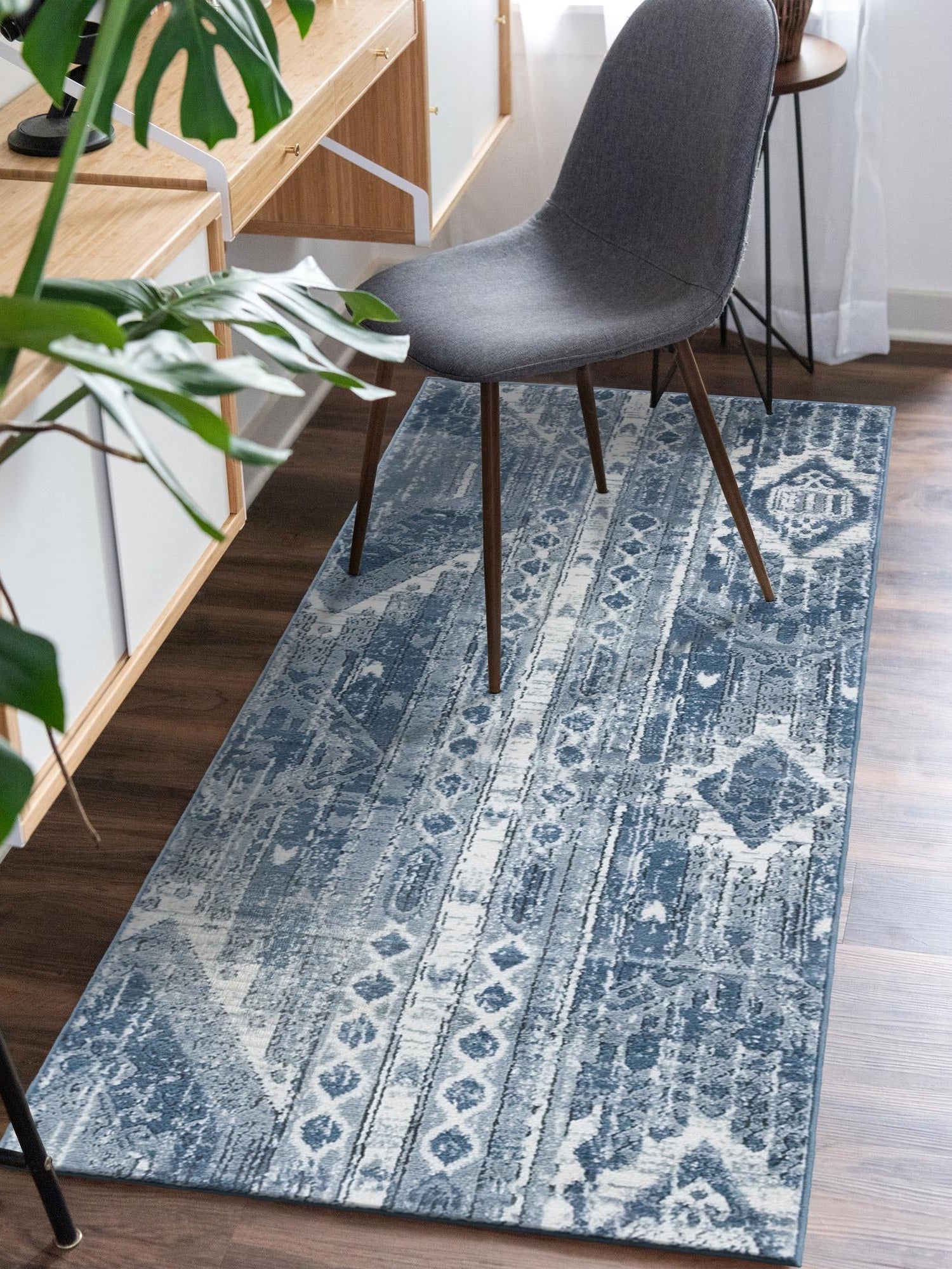 Blue Gray 2' x 8' Portland Runner Area Rug 85% Polypropylene & 15% Polyester Vintage Distressed Traditional Carpet for Home Decor for Sale at Rug Engine