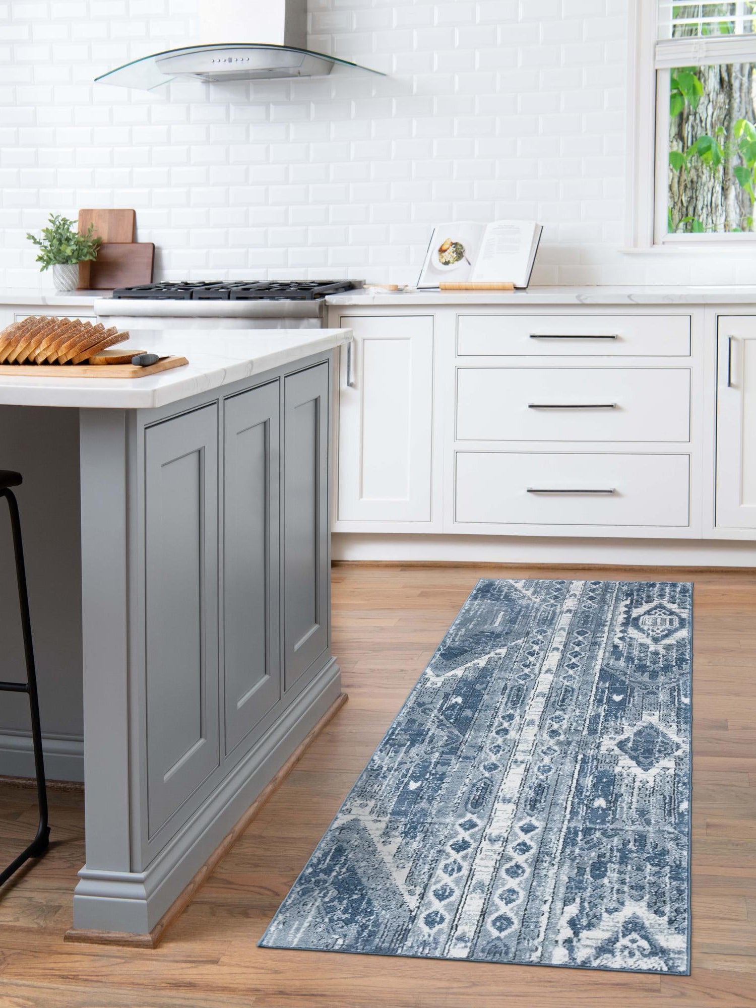 Blue Gray 2' x 8' Portland Runner Area Rug 85% Polypropylene & 15% Polyester Vintage Distressed Traditional Carpet for Home Decor for Sale at Rug Engine