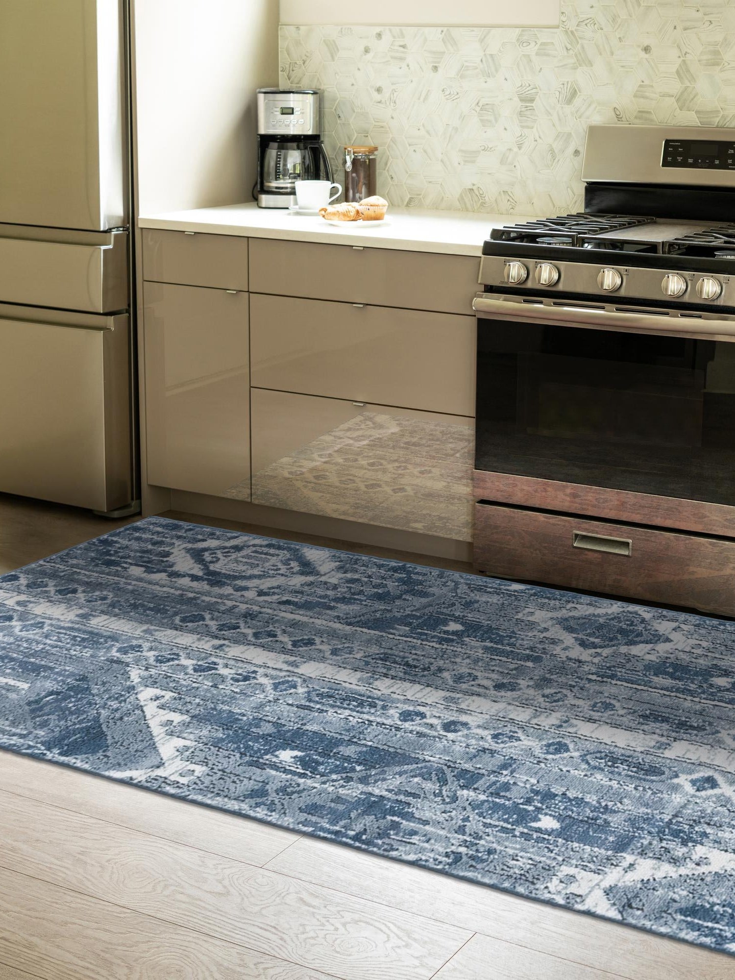 Blue Gray 2' x 8' Portland Runner Area Rug 85% Polypropylene & 15% Polyester Vintage Distressed Traditional Carpet for Home Decor for Sale at Rug Engine