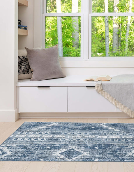 Blue Gray 2' x 8' Portland Runner Area Rug 85% Polypropylene & 15% Polyester Vintage Distressed Traditional Carpet for Home Decor for Sale at Rug Engine