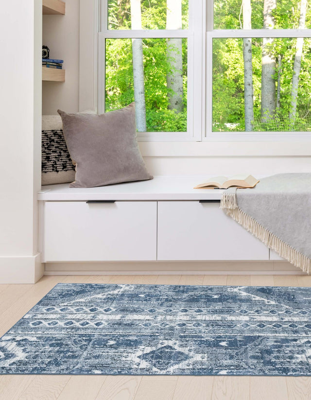 Blue Gray 2' x 8' Portland Runner Area Rug 85% Polypropylene & 15% Polyester Vintage Distressed Traditional Carpet for Home Decor for Sale at Rug Engine