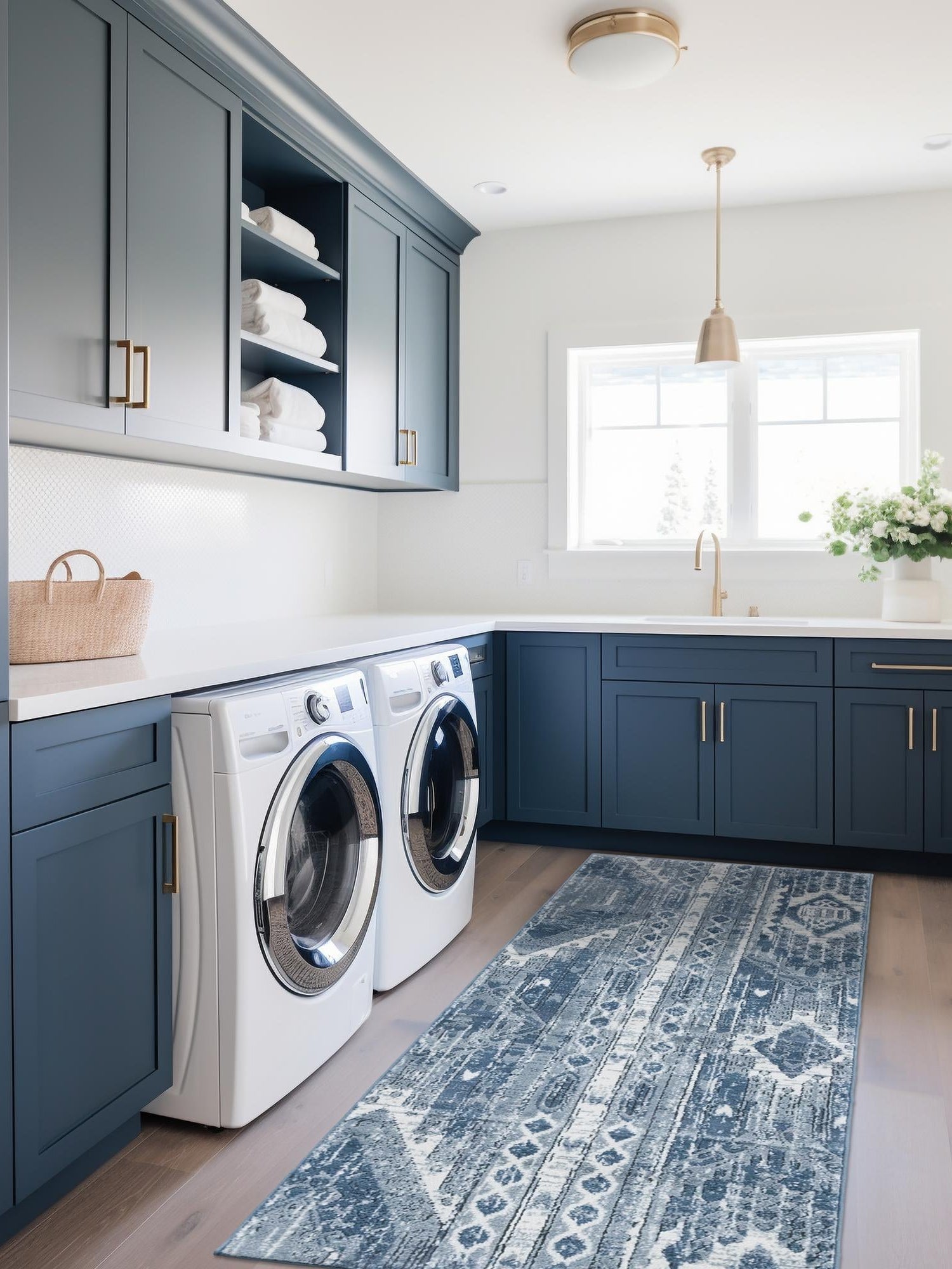 Blue Gray 2' x 8' Portland Runner Area Rug 85% Polypropylene & 15% Polyester Vintage Distressed Traditional Carpet for Home Decor for Sale at Rug Engine