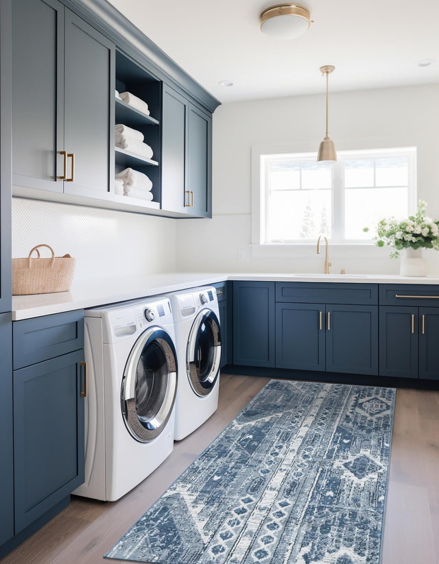 Blue Gray 2' x 6' 1 Portland Runner Area Rug 85% Polypropylene & 15% Polyester Vintage Distressed Traditional Carpet for Home Decor for Sale at Rug Engine