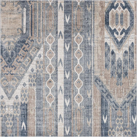 Navy Blue 7' 10 x 7' 10 Portland Square Area Rug 85% Polypropylene & 15% Polyester Vintage Distressed Traditional Carpet for Home Decor for Sale at Rug Engine