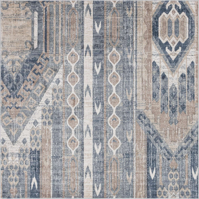 Navy Blue 7' 10 x 7' 10 Portland Square Area Rug 85% Polypropylene & 15% Polyester Vintage Distressed Traditional Carpet for Home Decor for Sale at Rug Engine