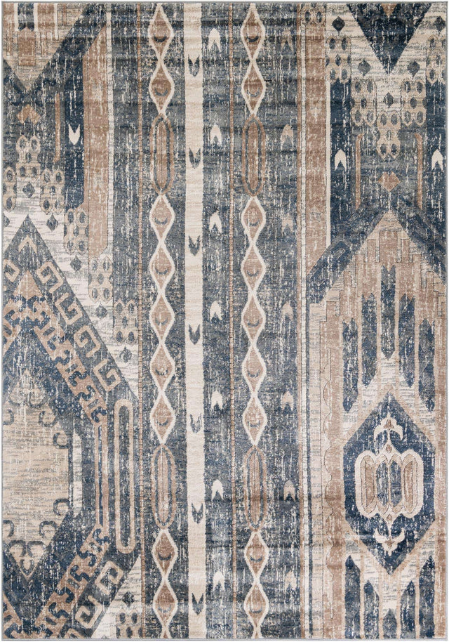 Navy Blue 7' 1 x 10' Portland Rectangle Area Rug 85% Polypropylene & 15% Polyester Vintage Distressed Traditional Carpet for Home Decor for Sale at Rug Engine