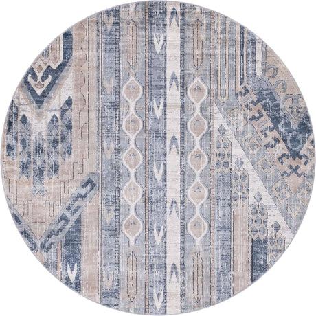Navy Blue 7' 1 x 7' 1 Portland Round Area Rug 85% Polypropylene & 15% Polyester Vintage Distressed Traditional Carpet for Home Decor for Sale at Rug Engine