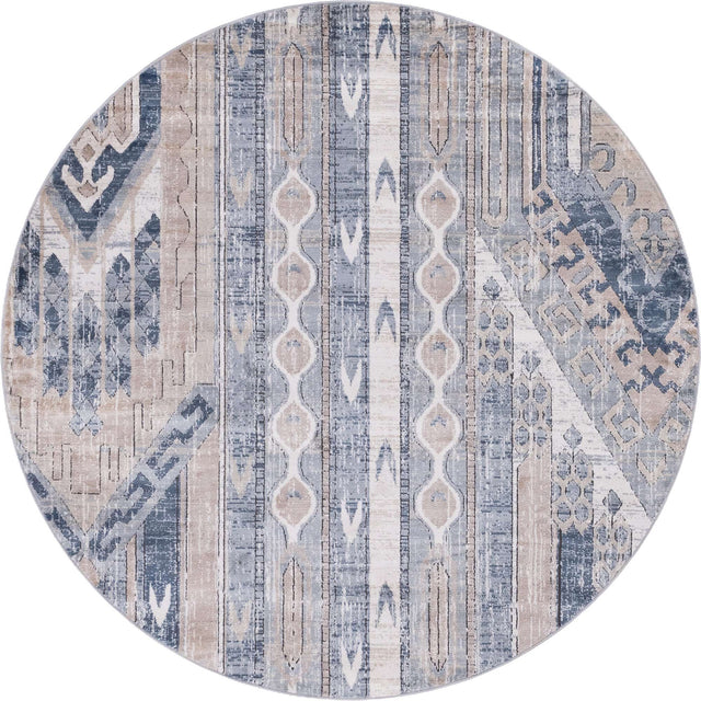 Navy Blue 7' 1 x 7' 1 Portland Round Area Rug 85% Polypropylene & 15% Polyester Vintage Distressed Traditional Carpet for Home Decor for Sale at Rug Engine