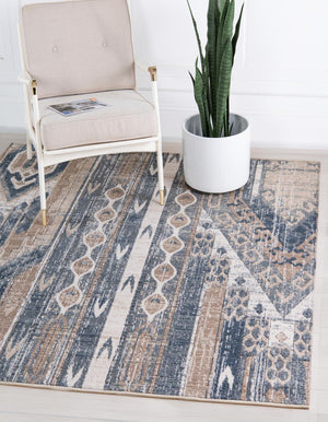 Navy Blue 4' 1 x 4' 1 Portland Square Area Rug 85% Polypropylene & 15% Polyester Vintage Distressed Traditional Carpet for Home Decor for Sale at Rug Engine