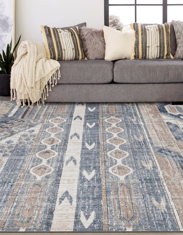 Navy Blue 7' 10 x 7' 10 Portland Square Area Rug 85% Polypropylene & 15% Polyester Vintage Distressed Traditional Carpet for Home Decor for Sale at Rug Engine