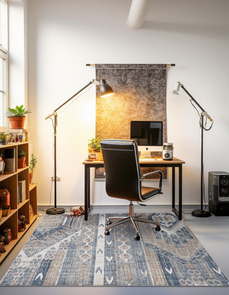 Navy Blue 4' 1 x 4' 1 Portland Square Area Rug 85% Polypropylene & 15% Polyester Vintage Distressed Traditional Carpet for Home Decor for Sale at Rug Engine