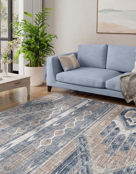 Navy Blue 4' 1 x 4' 1 Portland Square Area Rug 85% Polypropylene & 15% Polyester Vintage Distressed Traditional Carpet for Home Decor for Sale at Rug Engine