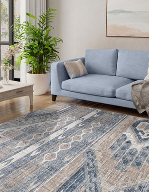 Navy Blue 7' 10 x 7' 10 Portland Square Area Rug 85% Polypropylene & 15% Polyester Vintage Distressed Traditional Carpet for Home Decor for Sale at Rug Engine