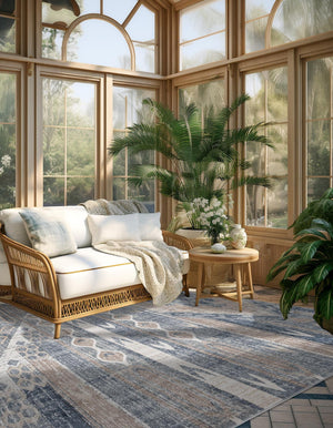 Navy Blue 4' 1 x 4' 1 Portland Square Area Rug 85% Polypropylene & 15% Polyester Vintage Distressed Traditional Carpet for Home Decor for Sale at Rug Engine