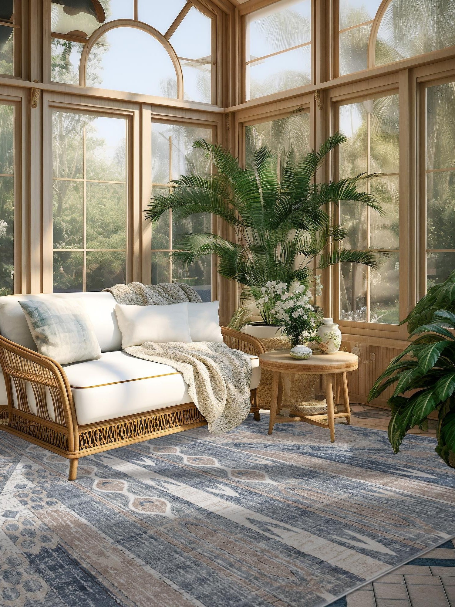 Navy Blue 7' 10 x 7' 10 Portland Square Area Rug 85% Polypropylene & 15% Polyester Vintage Distressed Traditional Carpet for Home Decor for Sale at Rug Engine