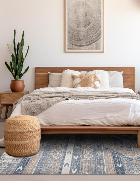 Navy Blue 7' 10 x 7' 10 Portland Square Area Rug 85% Polypropylene & 15% Polyester Vintage Distressed Traditional Carpet for Home Decor for Sale at Rug Engine