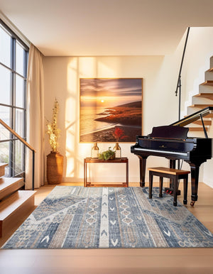 Navy Blue 7' 10 x 7' 10 Portland Square Area Rug 85% Polypropylene & 15% Polyester Vintage Distressed Traditional Carpet for Home Decor for Sale at Rug Engine