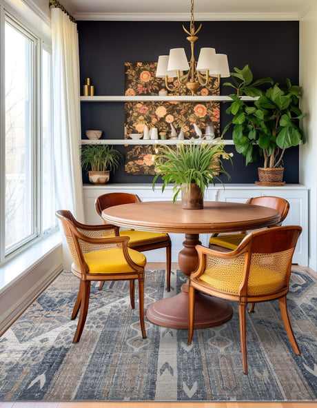 Navy Blue 7' 10 x 7' 10 Portland Square Area Rug 85% Polypropylene & 15% Polyester Vintage Distressed Traditional Carpet for Home Decor for Sale at Rug Engine