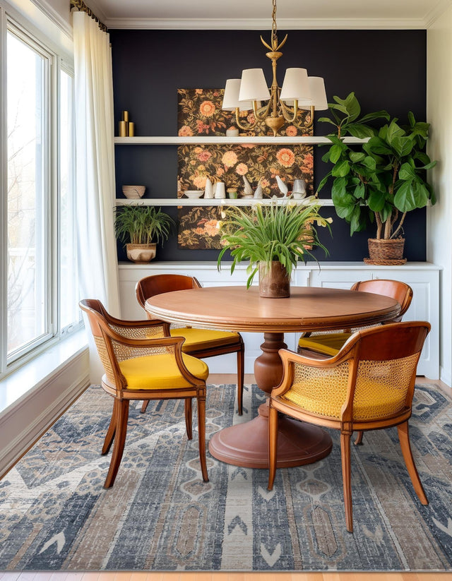 Navy Blue 7' 10 x 7' 10 Portland Square Area Rug 85% Polypropylene & 15% Polyester Vintage Distressed Traditional Carpet for Home Decor for Sale at Rug Engine