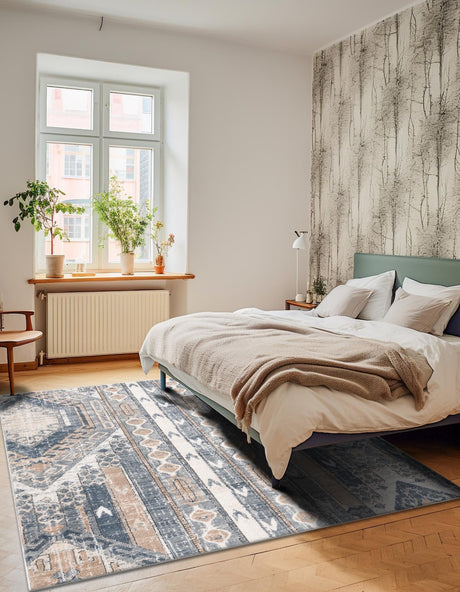 Navy Blue 3' 1 x 5' 3 Portland Rectangle Area Rug 85% Polypropylene & 15% Polyester Vintage Distressed Traditional Carpet for Home Decor for Sale at Rug Engine