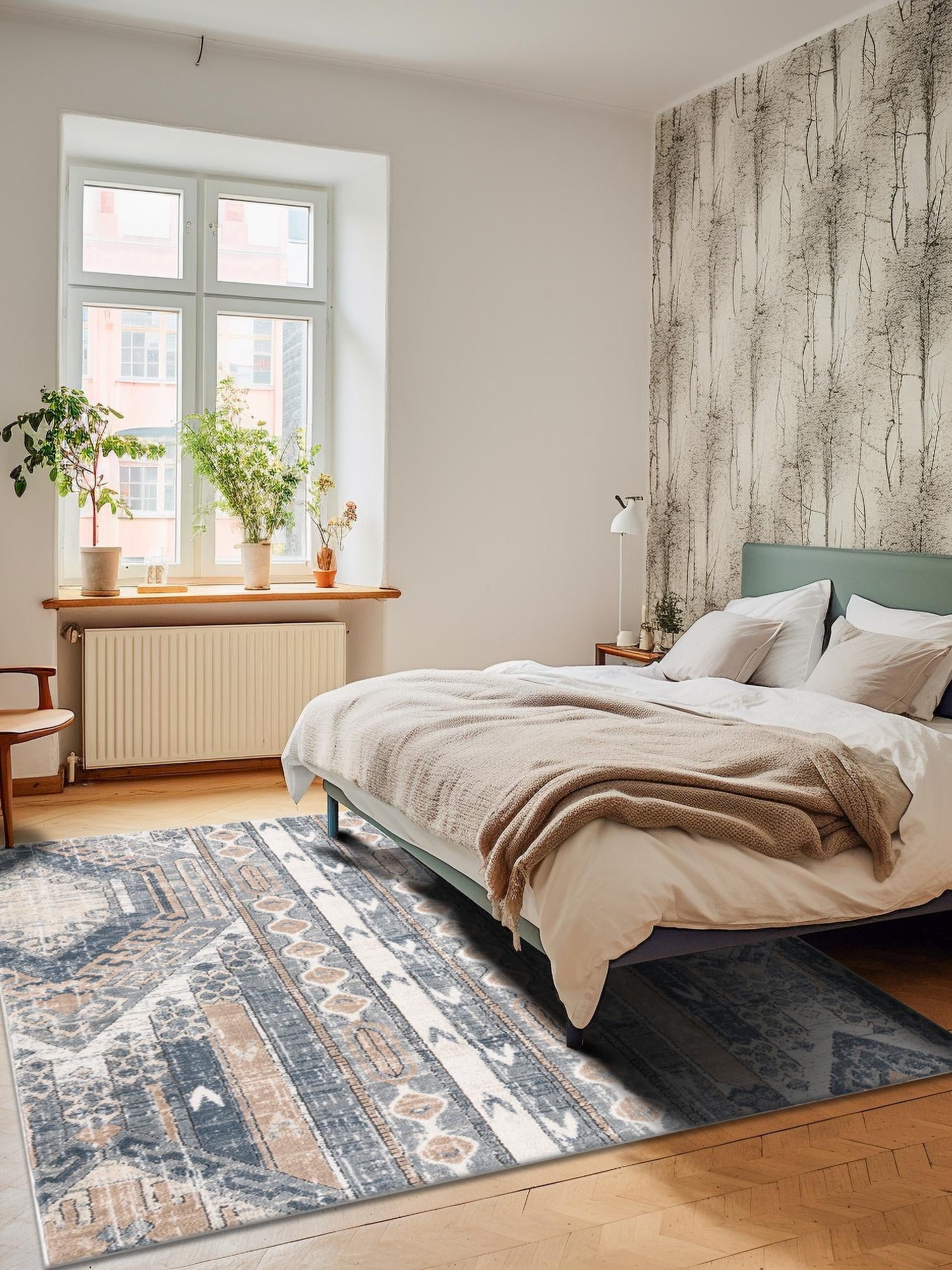 Navy Blue 4' 1 x 6' 1 Portland Rectangle Area Rug 85% Polypropylene & 15% Polyester Vintage Distressed Traditional Carpet for Home Decor for Sale at Rug Engine