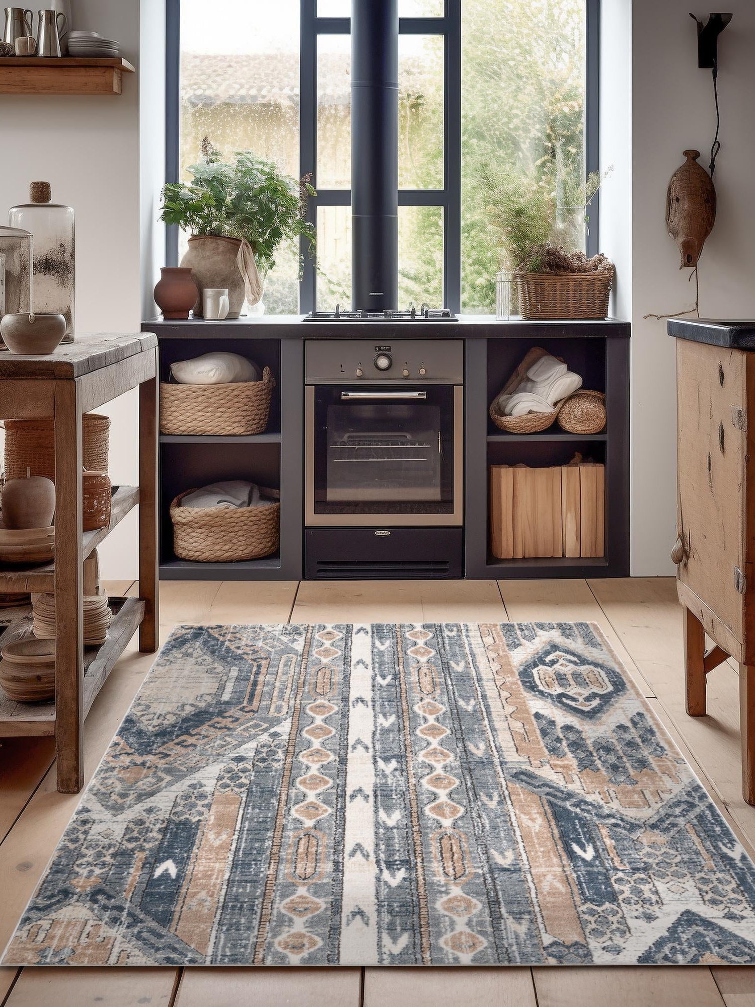 Navy Blue 4' 1 x 6' 1 Portland Rectangle Area Rug 85% Polypropylene & 15% Polyester Vintage Distressed Traditional Carpet for Home Decor for Sale at Rug Engine