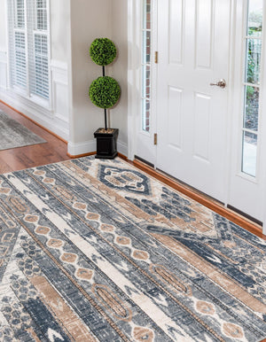 Navy Blue 4' 1 x 6' 1 Portland Rectangle Area Rug 85% Polypropylene & 15% Polyester Vintage Distressed Traditional Carpet for Home Decor for Sale at Rug Engine