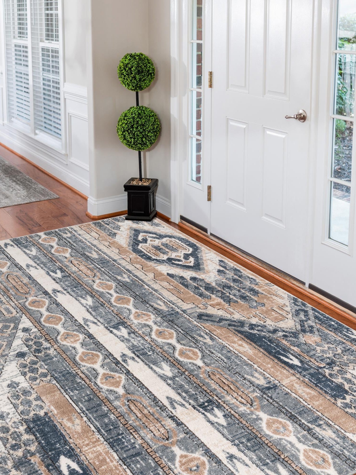 Navy Blue 5' 3 x 8' Portland Rectangle Area Rug 85% Polypropylene & 15% Polyester Vintage Distressed Traditional Carpet for Home Decor for Sale at Rug Engine